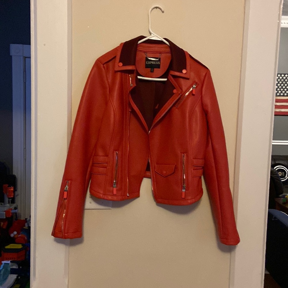 NWOT Express red faux leather jacket